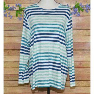 Croft & Barrow Plus Size 2X Striped Knit Top Long Sleeves Stretch Casual Cotton